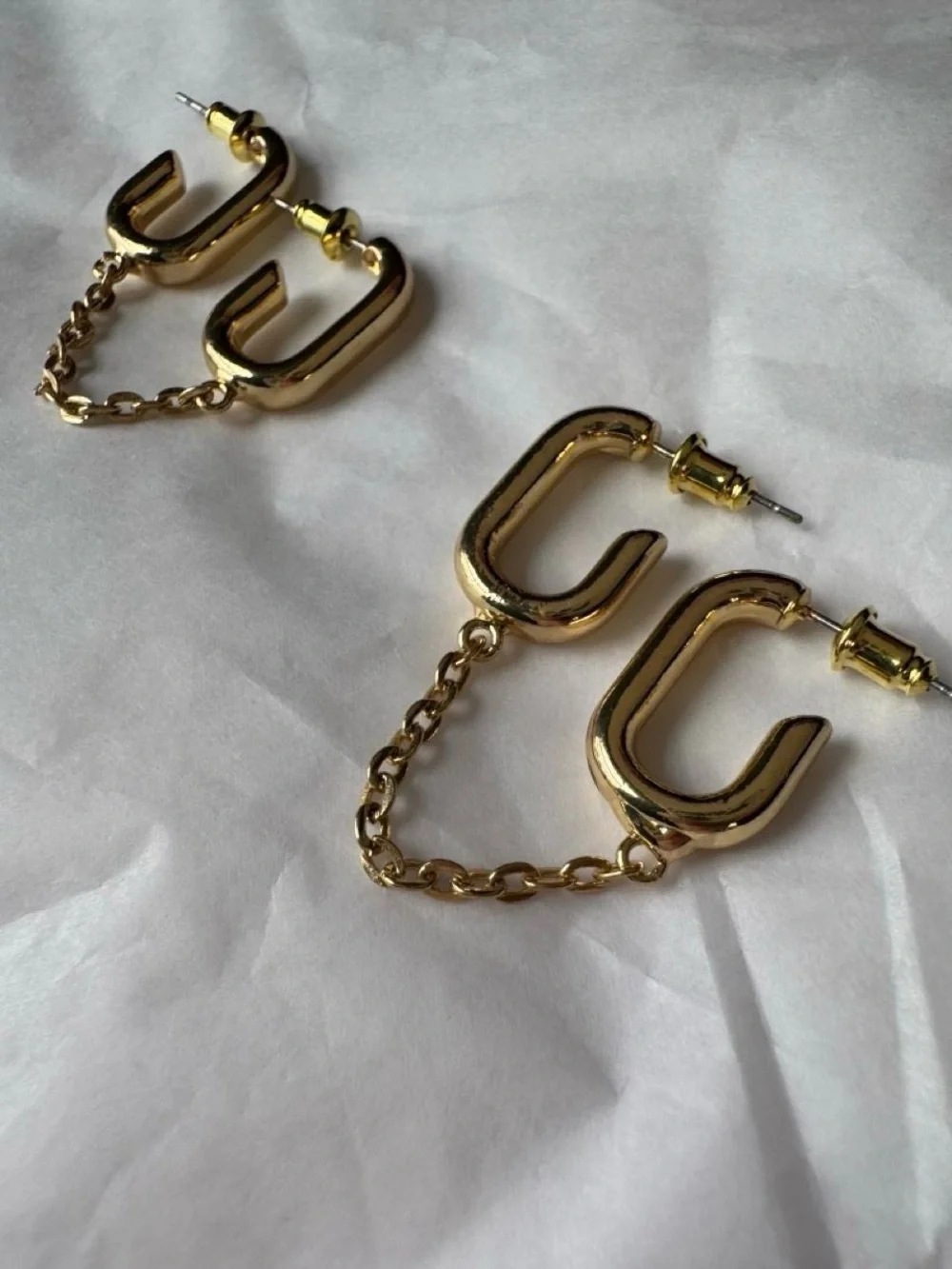 BaubleBar Gold Double Huggie Chain Drop Earrings